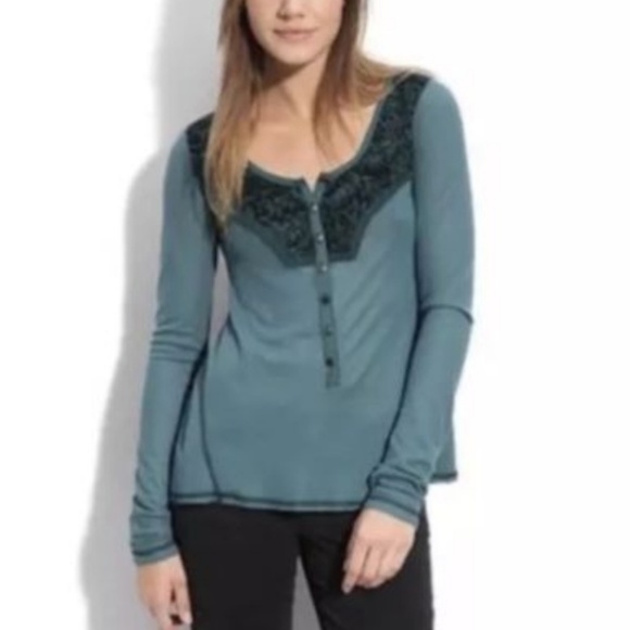 Free People Tops - Sold{Free People} Teal Applique Thermal